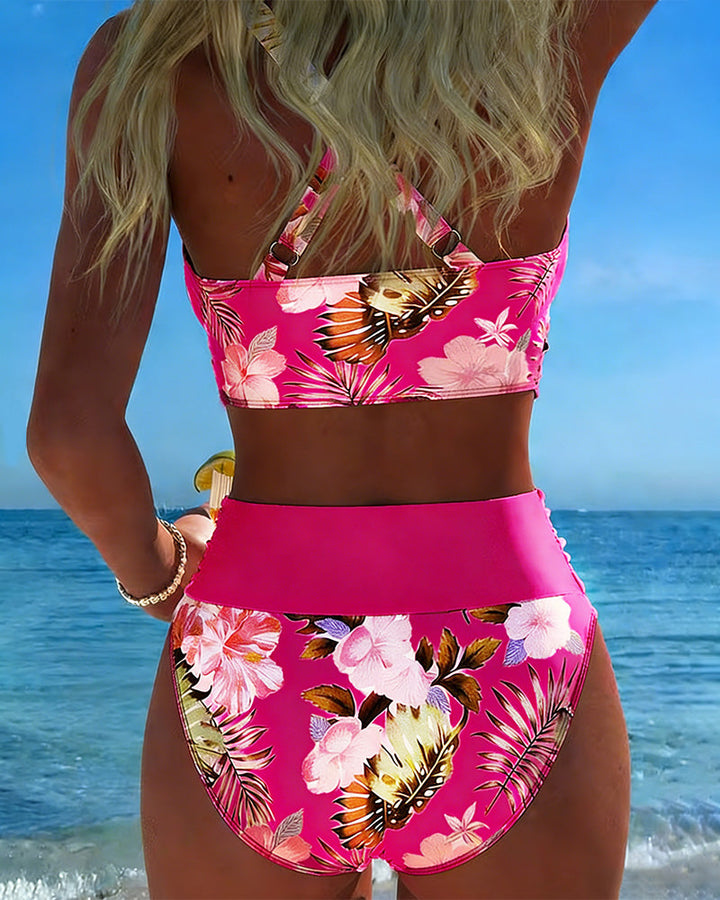 Hinari - Conjunto de Bikini de Cintura Alta Con Estampado Floral