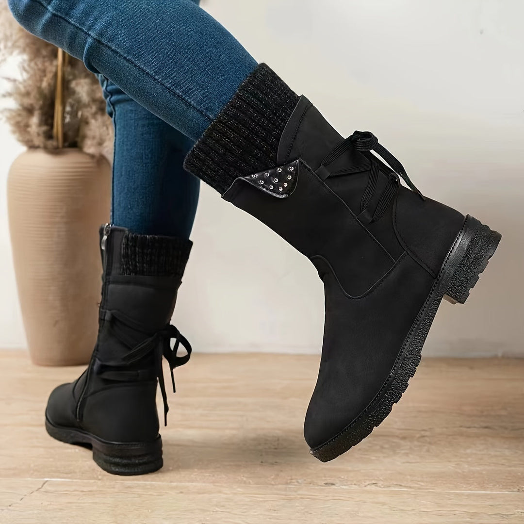 Willemjn - Botines Con Cordones y Puños de Punto