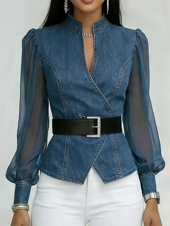 Thakshila - Blusa de Denim Con Corte Estructurado