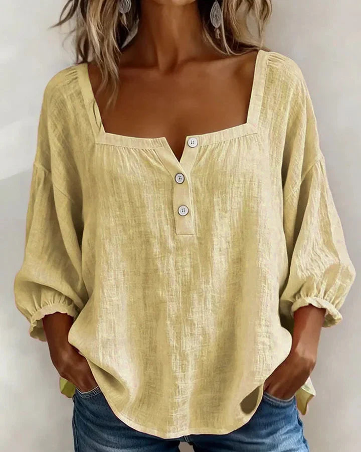 Leontien - Blusa De Algodón De Manga Larga Con Cuello Cuadrado