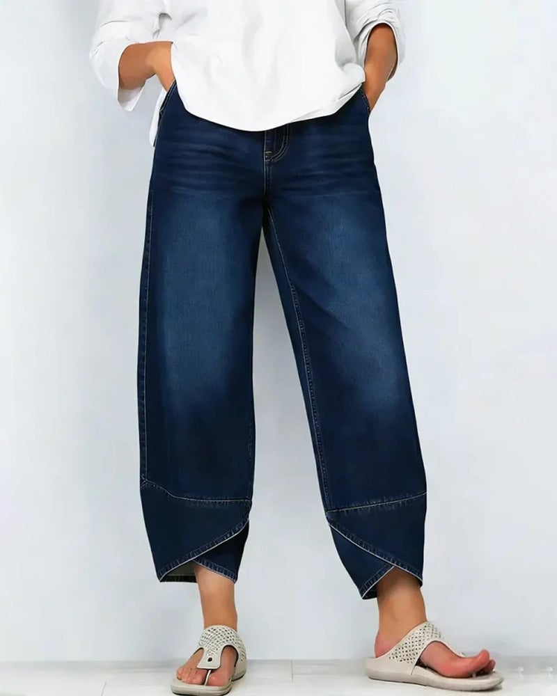 Synira - Jeans Casuales De Pierna Ancha y Corte Recortada