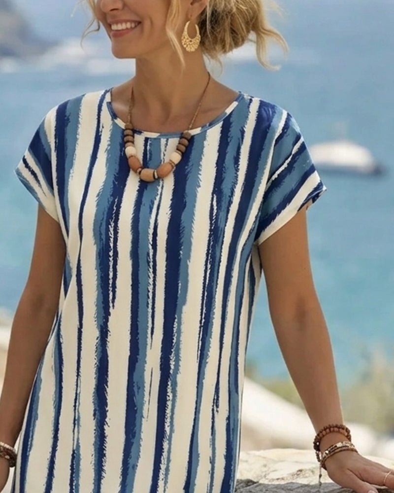 Sherrien - Vestido de Manga Corta a Rayas
