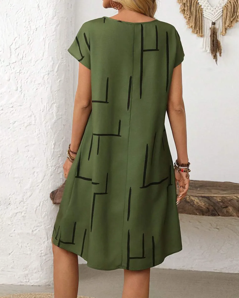 Ainee - Vestido De Verano Estampado Con Cuello Redondo