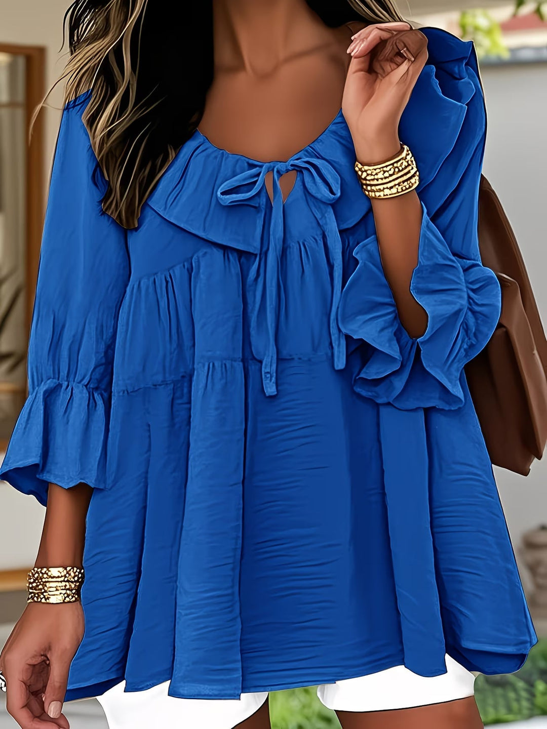 Garbine - Blusa Elegante Con Cuello De Volantes