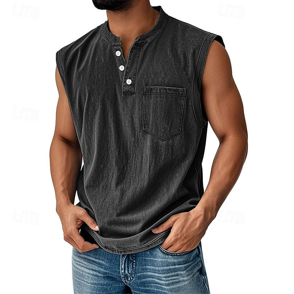 Latrell - Camiseta Sin Mangas Tipo Henley Con Bolsillo
