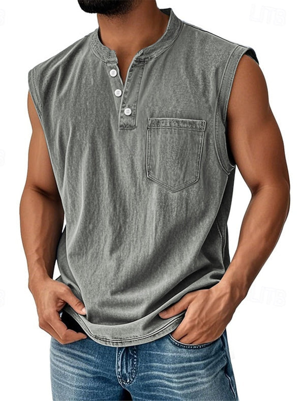 Latrell - Camiseta Sin Mangas Tipo Henley Con Bolsillo