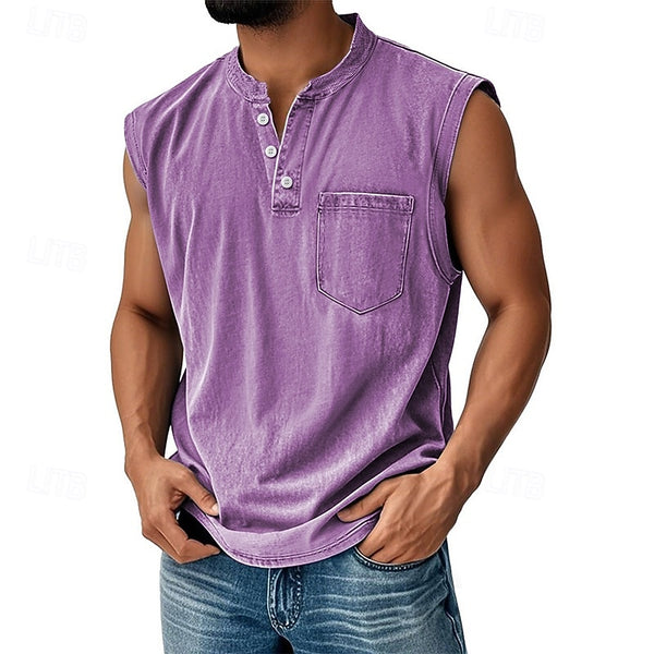 Latrell - Camiseta Sin Mangas Tipo Henley Con Bolsillo