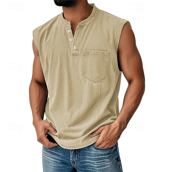 Latrell - Camiseta Sin Mangas Tipo Henley Con Bolsillo