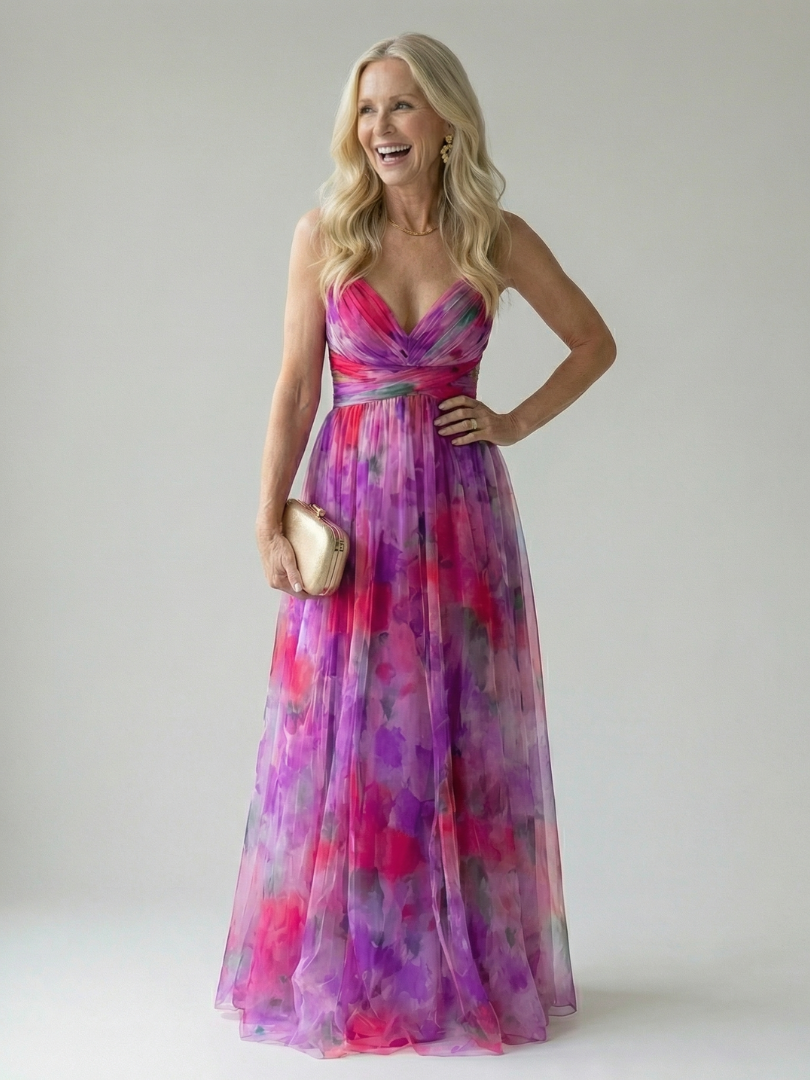 Xeenia - Elegante Vestido Largo De Gasa Con Aberturas