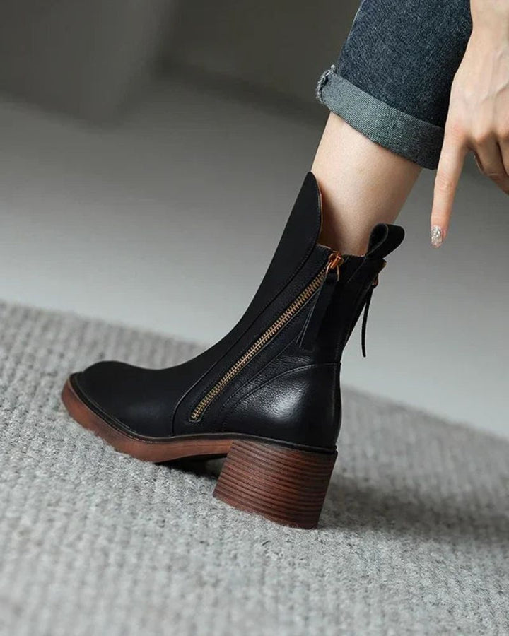 Pernelle - Botas De Cuero Con Tacón Cuadrado