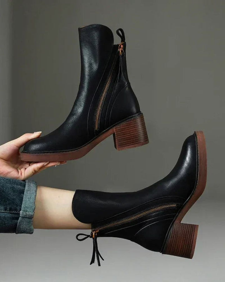 Pernelle - Botas De Cuero Con Tacón Cuadrado