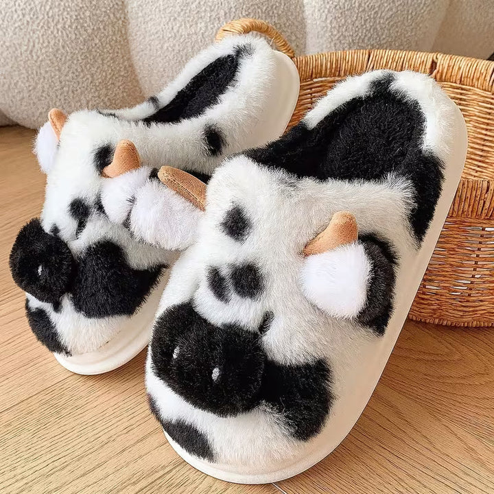 Faliza - Zapatillas De Peluche Para Interior Con Estampado De Vaca Manchada