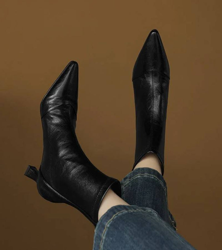 Sanduni - Botines de Cuero Con Tacón Medio