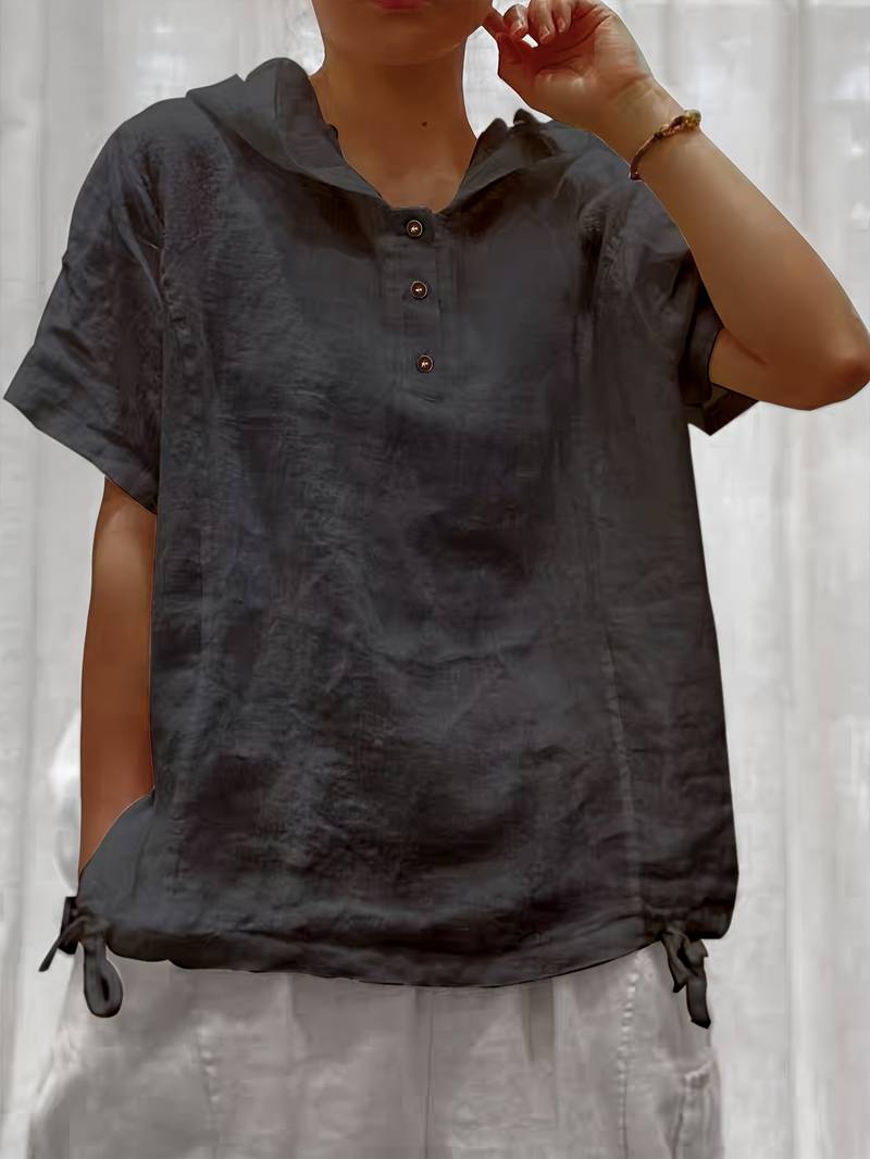 Dounia - Sudadera Holgada De Manga Corta Con Capucha Y Botones