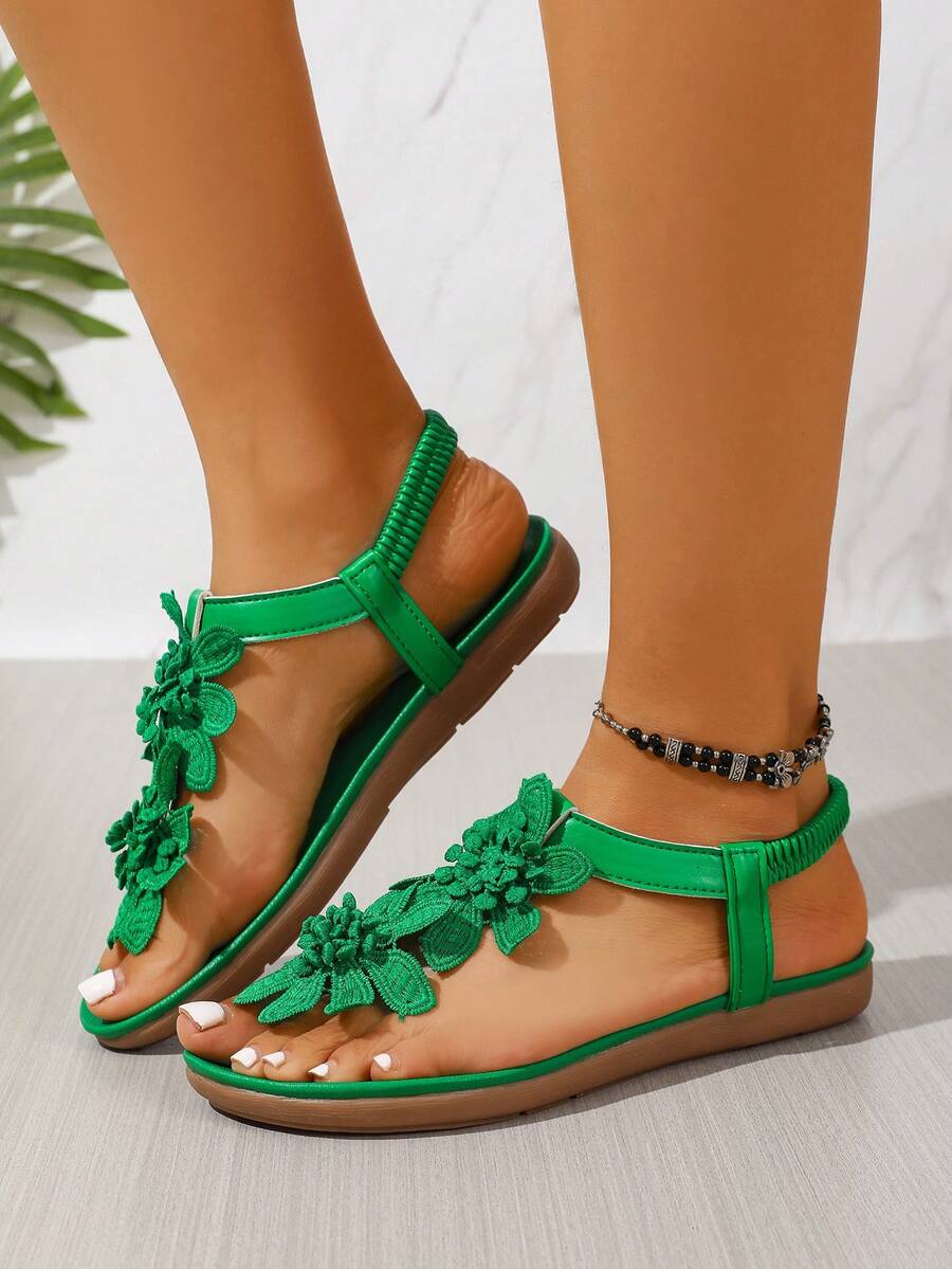 Arabela - Sandalias Ortopédicas Con Flores Aplicadas