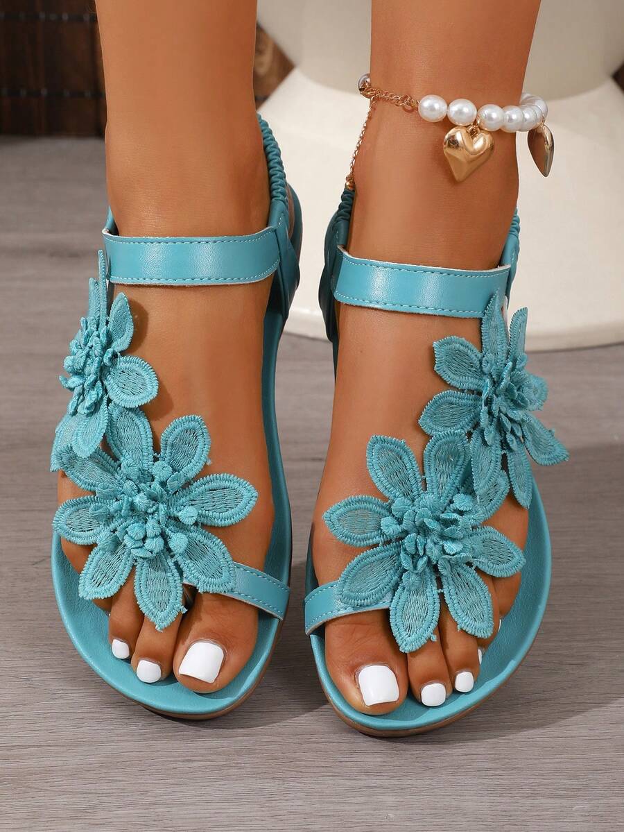 Arabela - Sandalias Ortopédicas Con Flores Aplicadas