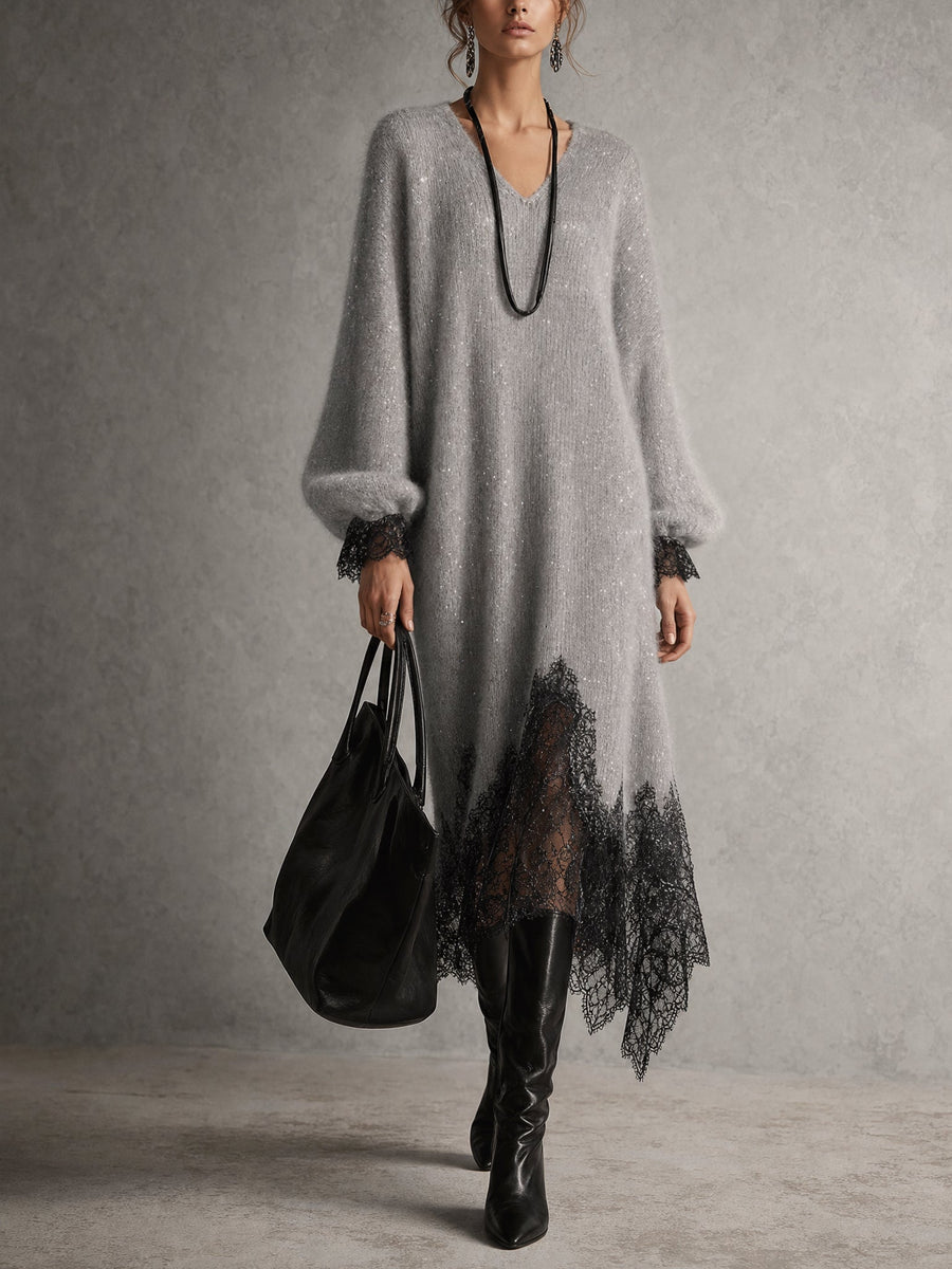 Samyra - Vestido Midi De Punto Con Encaje