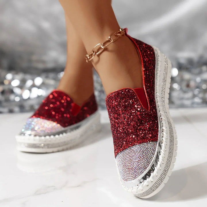 Lizka - Mocasines de Plataforma Con Purpurina y Pedrería