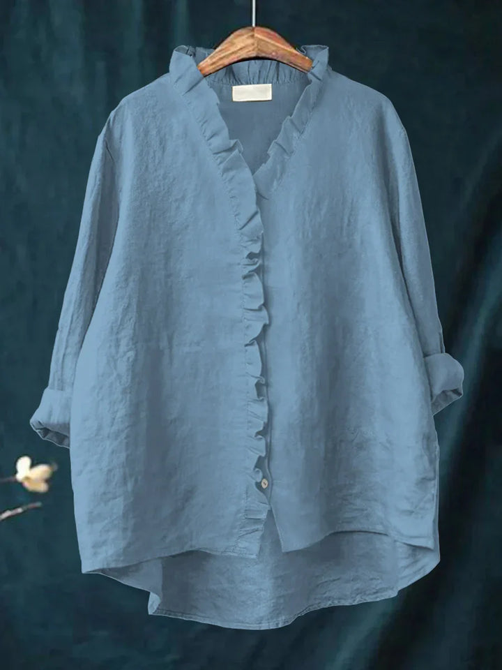 Sanela - Camisa Casual de Algodón y Lino con Volantes