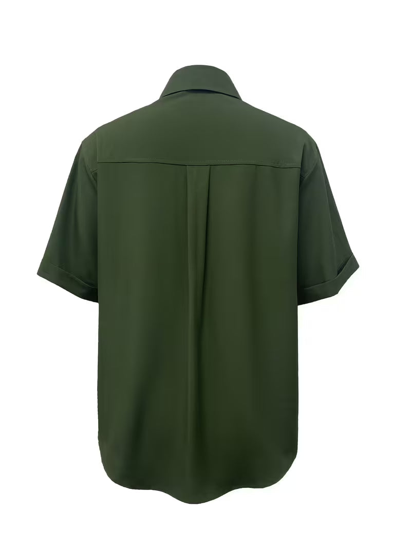 Ornilla - Camisa Holgada De Manga Corta Con Solapa Y Bolsillo