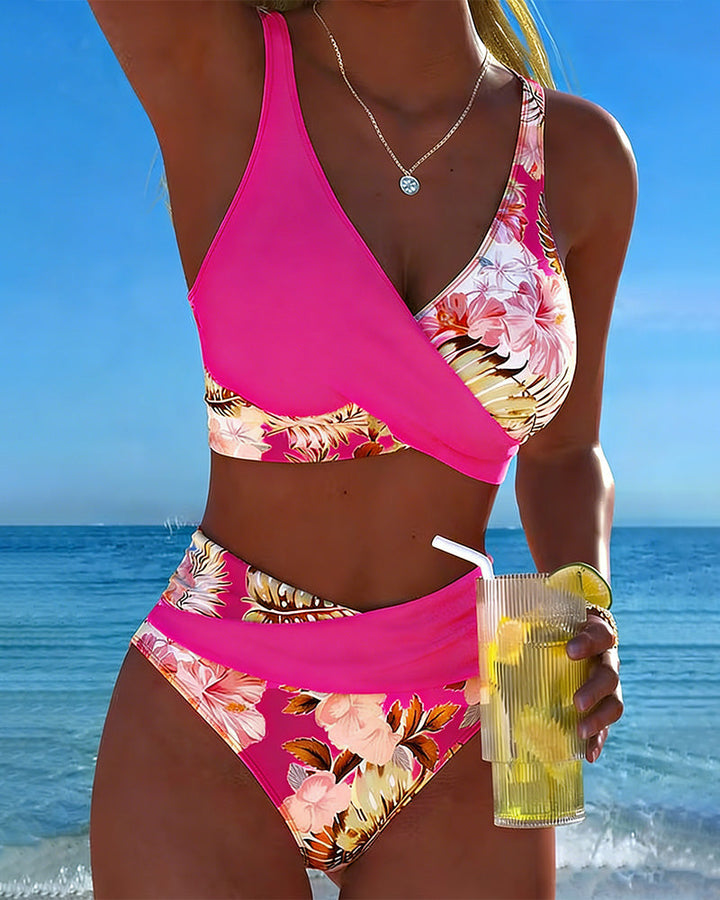 Hinari - Conjunto de Bikini de Cintura Alta Con Estampado Floral