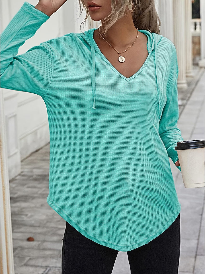 Seonie - Manga Larga Cuello en V Sudadera Con Capucha