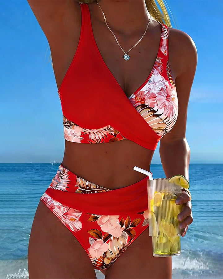 Hinari - Conjunto de Bikini de Cintura Alta Con Estampado Floral