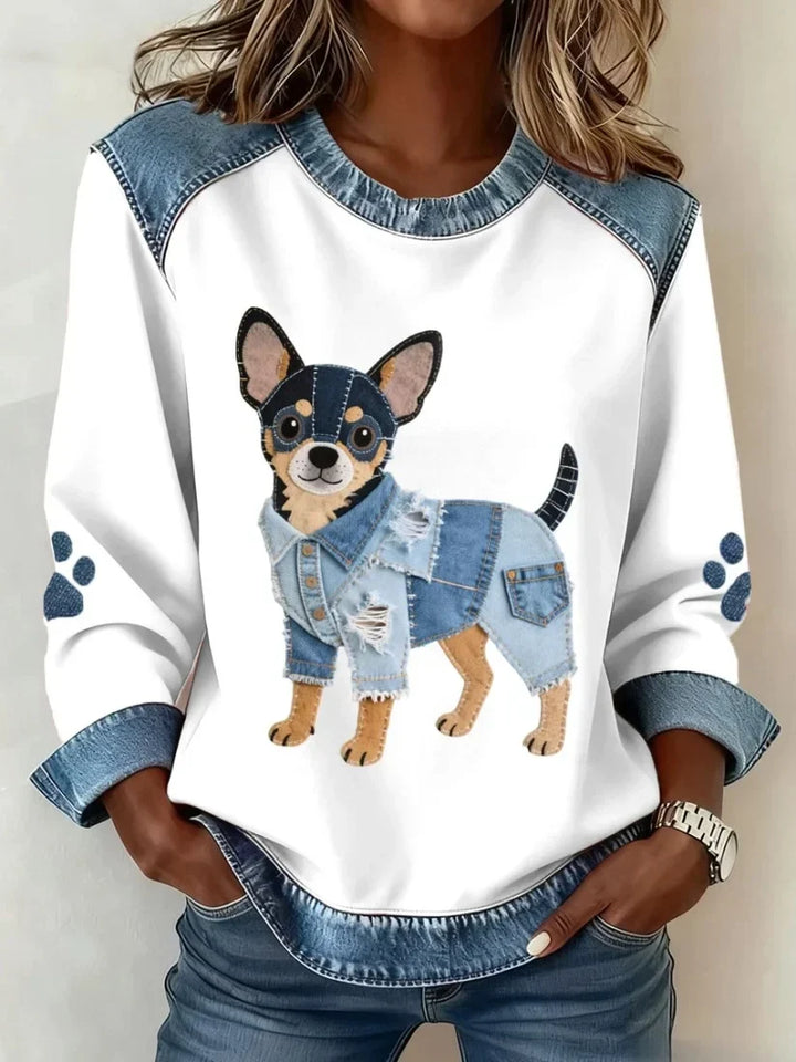 Lilah - Sudadera Con Estampado De Perro Salchicha y Patchwork