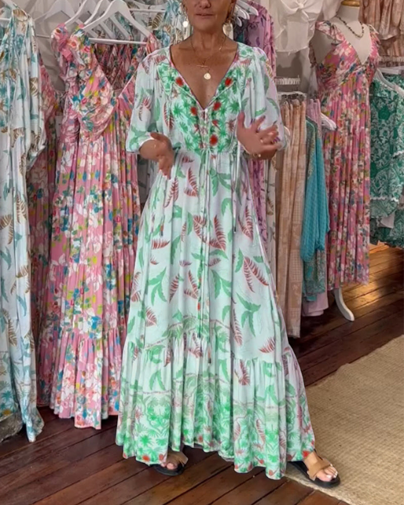 Minea - Vestido Largo Con Estampado De Hojas