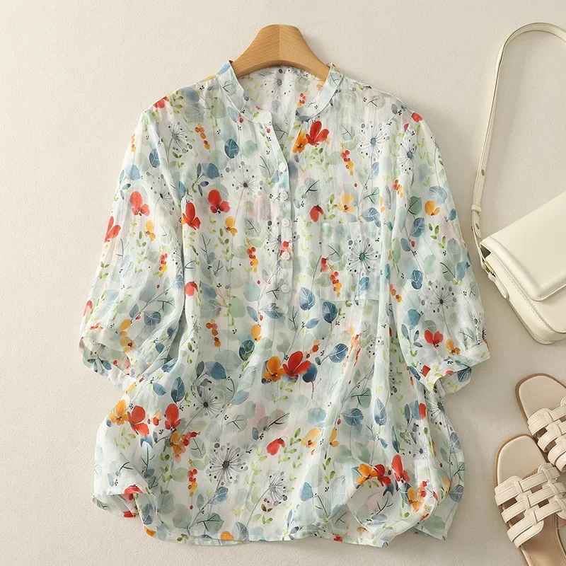 Rusina - Elegante Blusa de Lino Con Botones en la Parte Delantera
