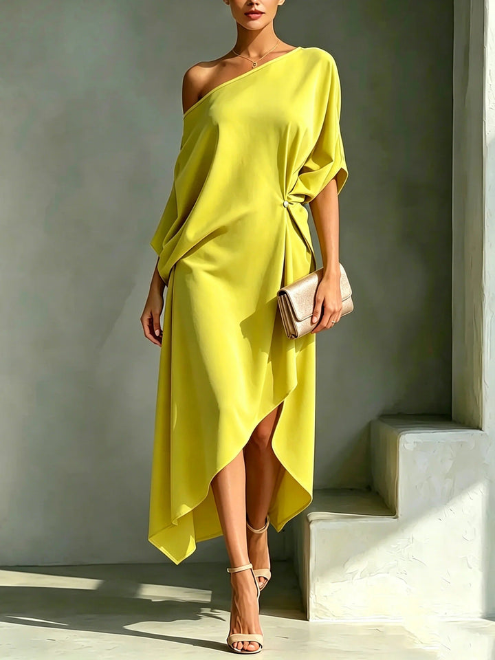 Elonia - Vestido Midi Asimétrico Con Hombros al Aire
