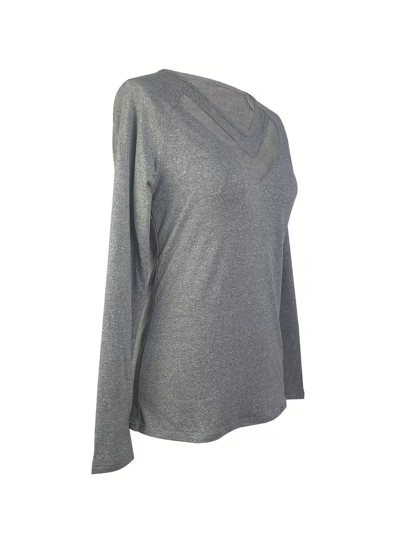 Mesha - Camiseta De Manga Larga Con Inserción De Malla Y Cuello en V