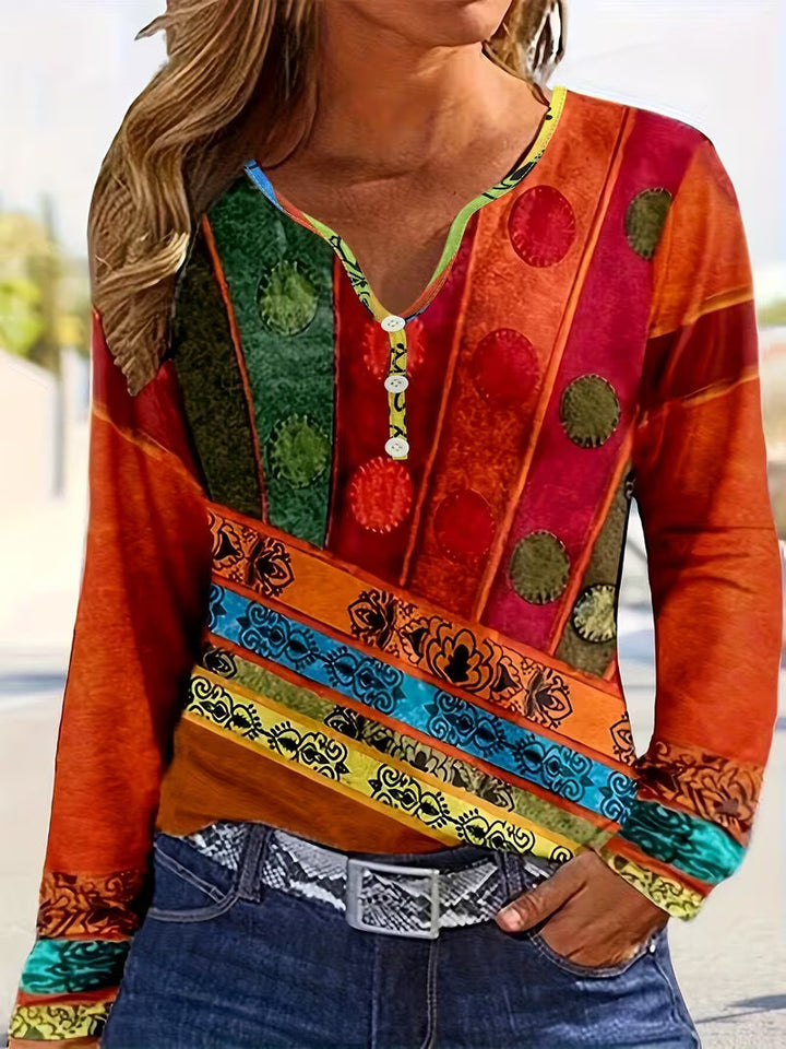Kajia - Blusa De Manga Larga Con Estampado Etnico
