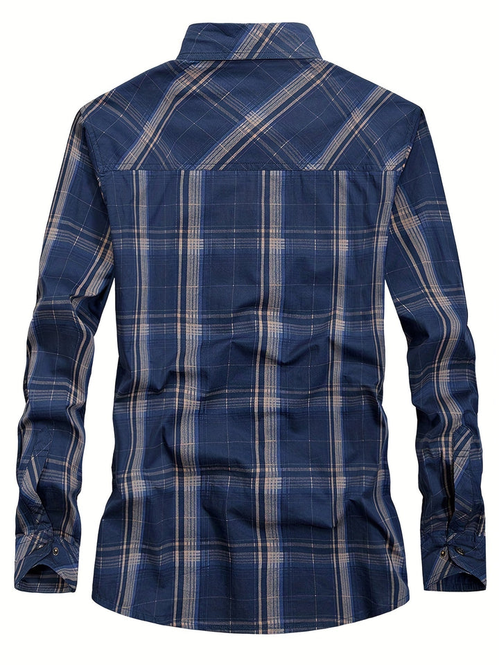 Thimos - Camisa de Manga Larga a Cuadros con Múltiples Bolsillos