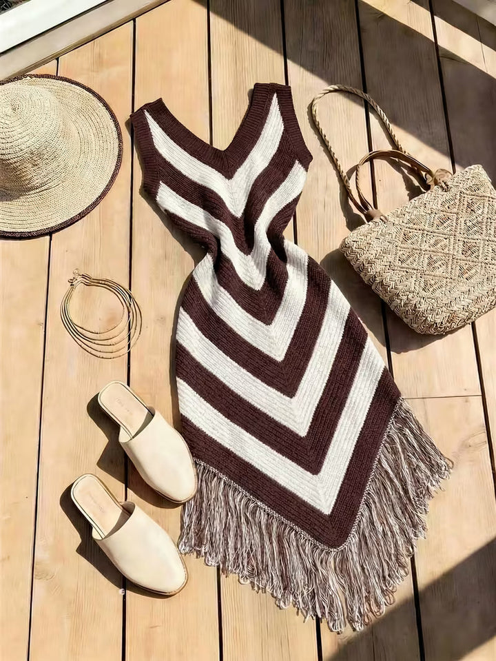 Foley - Vestido De Playa Elástico Con Flecos en El Bajo