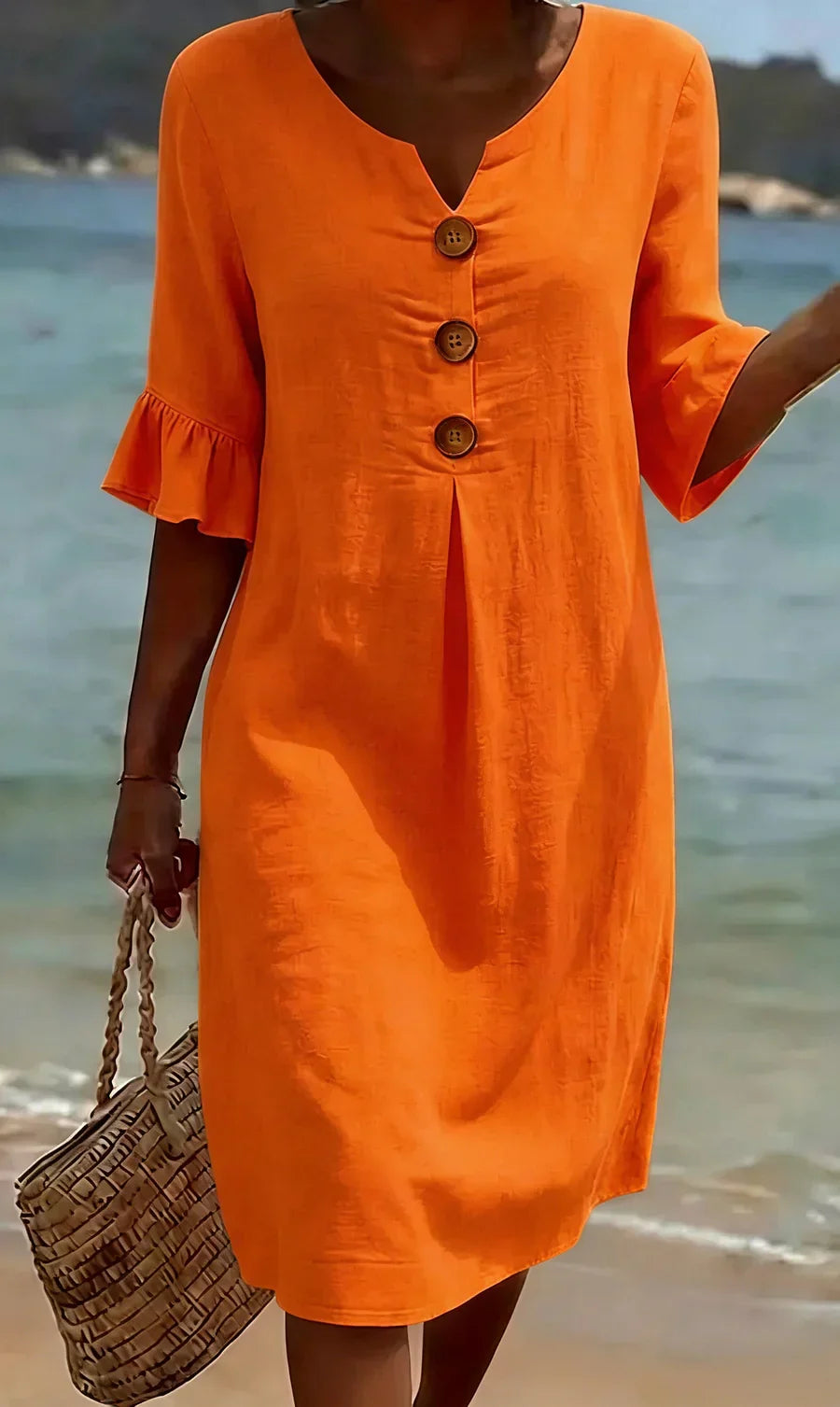Mlaina - Elegante Midi Vestido Con Botones