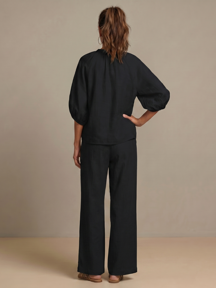 Sharina - Conjunto De Blusa Con Cremallera Y Pantalones De Pierna Ancha