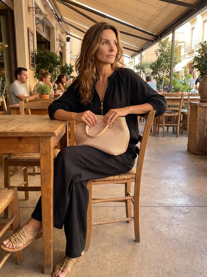Sharina - Conjunto De Blusa Con Cremallera Y Pantalones De Pierna Ancha