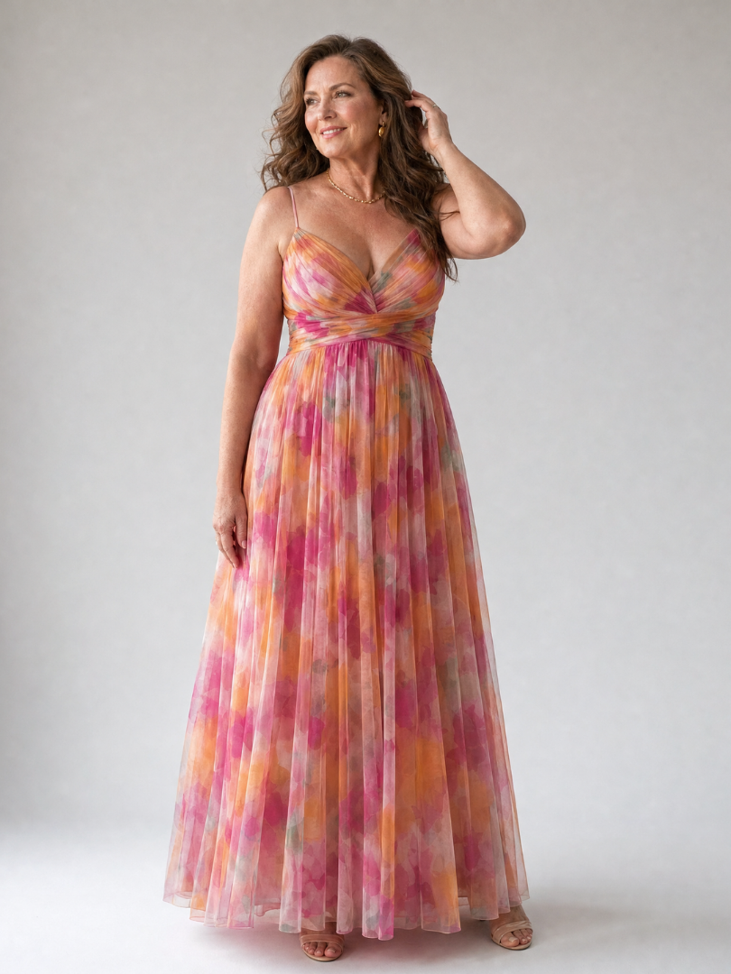 Xeenia - Elegante Vestido Largo De Gasa Con Aberturas