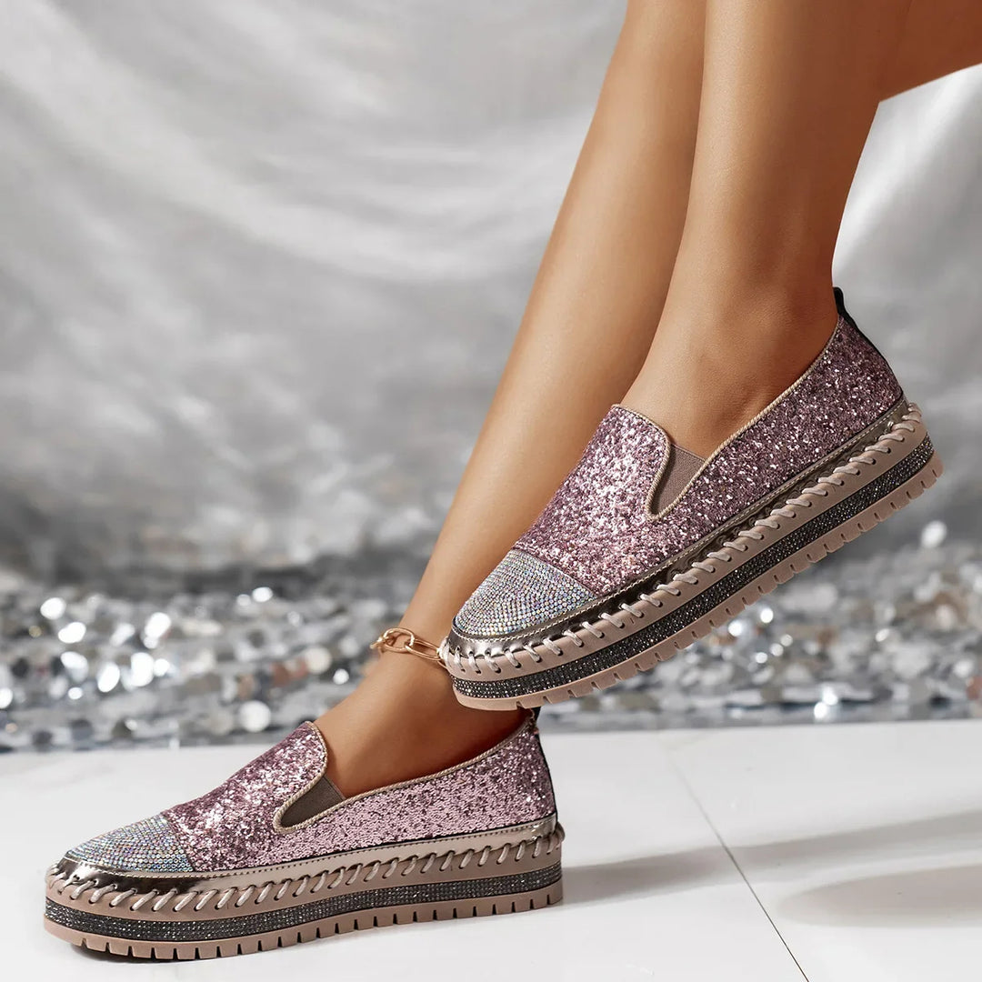 Lizka - Mocasines de Plataforma Con Purpurina y Pedrería