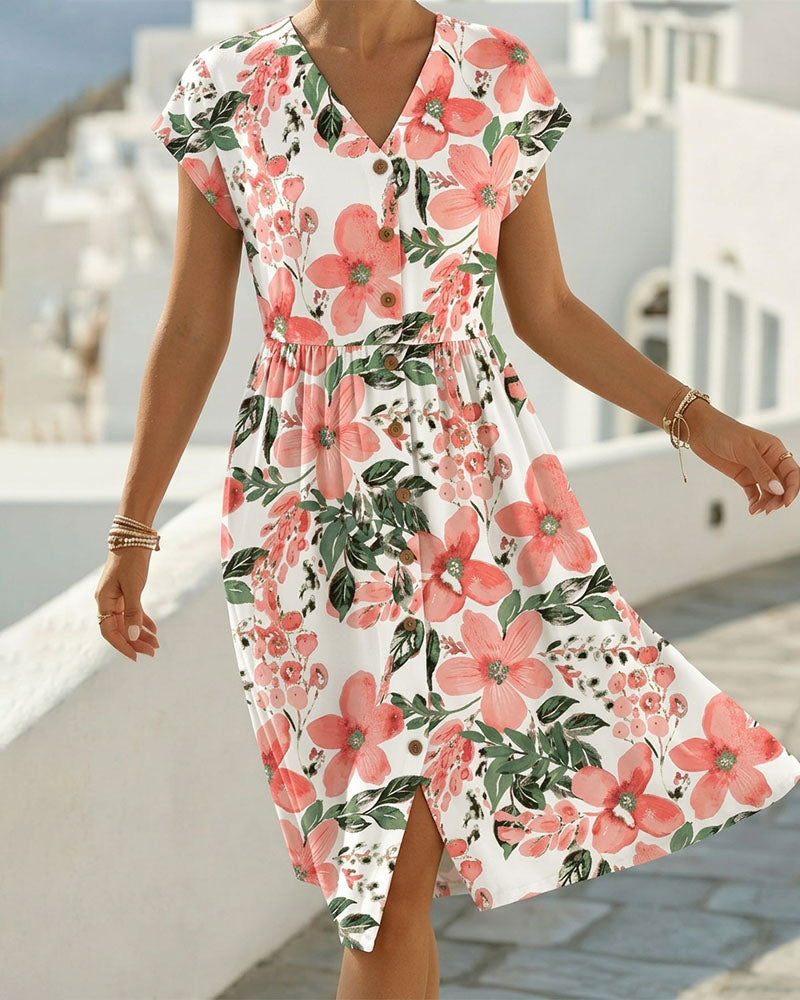 Sinera - Vestido Estampado Floral De Manga Corta