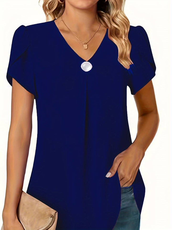 Thilakshi - Blusa de Manga Corta Con Volantes y un Solo Botón