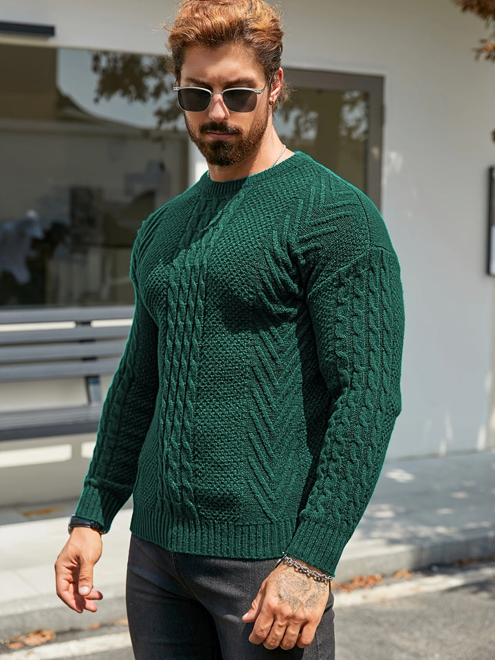 Eiduks - Jersey Clásico de Cuello Redondo Con Punto Trenzado