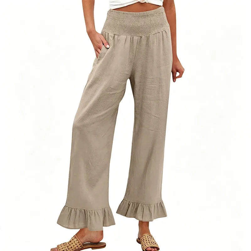 Moriom - Pantalones Holgados De Algodón Estilo Boho Con Volantes