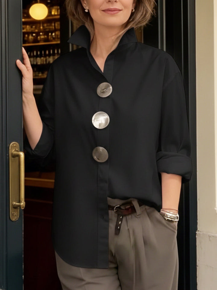 Shalani - Elegante Blusa de lino y Algodón Con Botones Metálicos