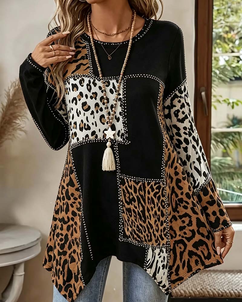 Niriza - Blusa Con Estampado De Leopardo Y Diseño Irregular De Retazos