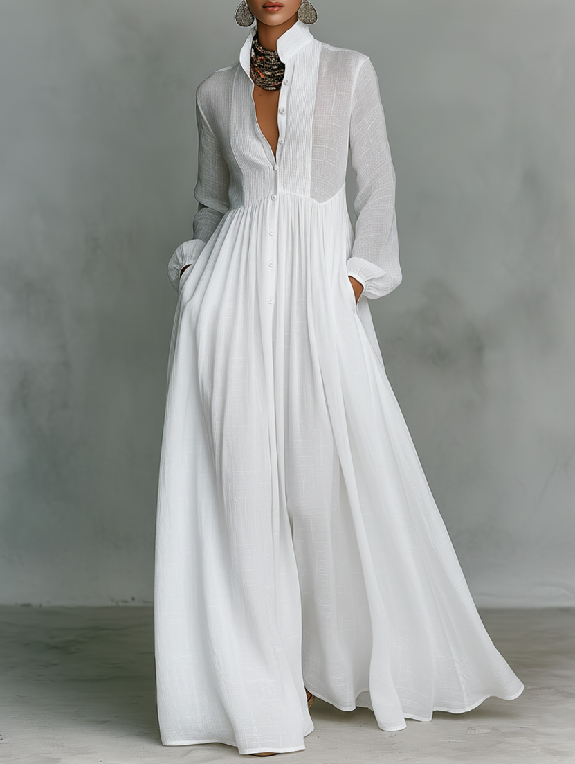 Sheilan - Elegante Vestido Largo Con Botones