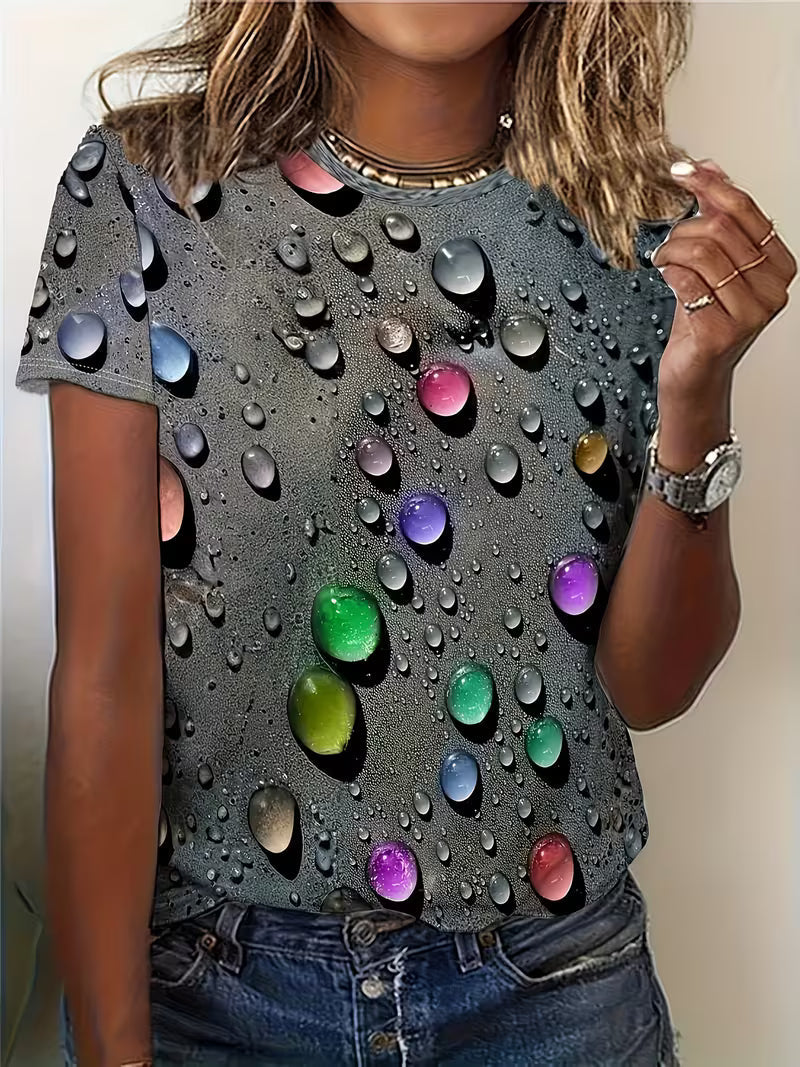 Ishadini - Camiseta Informal de Manga Corta y Cuello Redondo