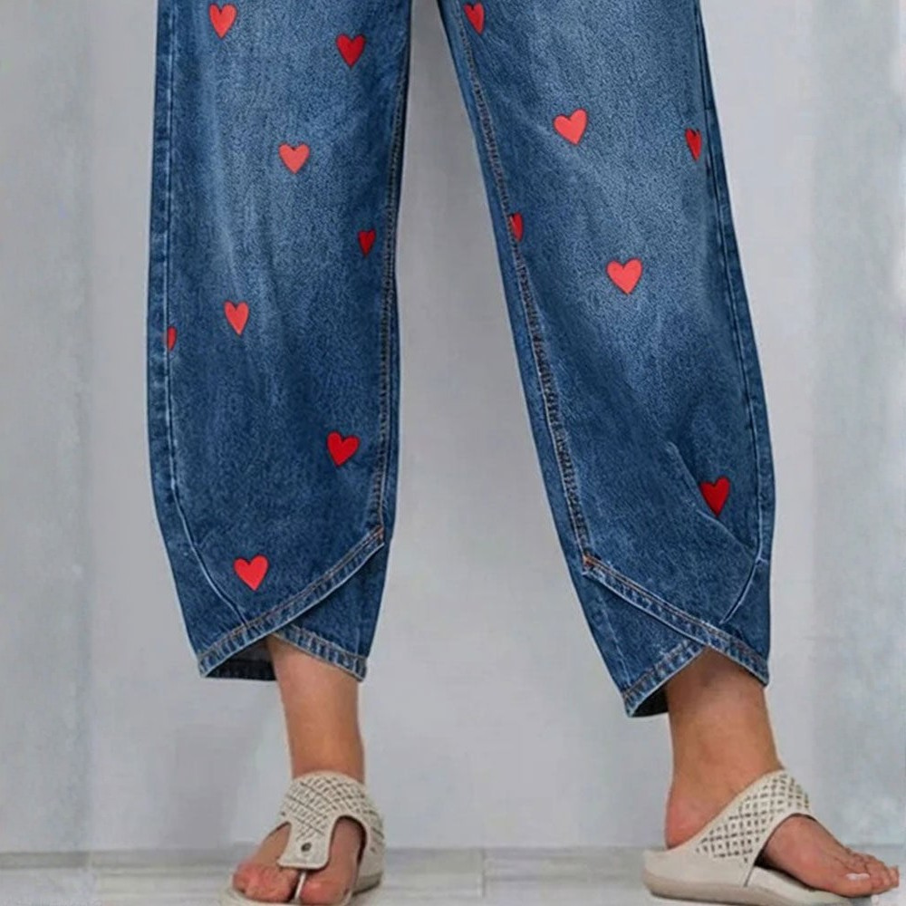 Raemaa - Pantalones Vaqueros Tobilleros Con Estampado De Corazones