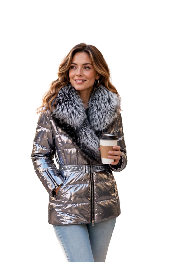 Perihan - Chaqueta Acolchada Con Cuello de Piel Sintética